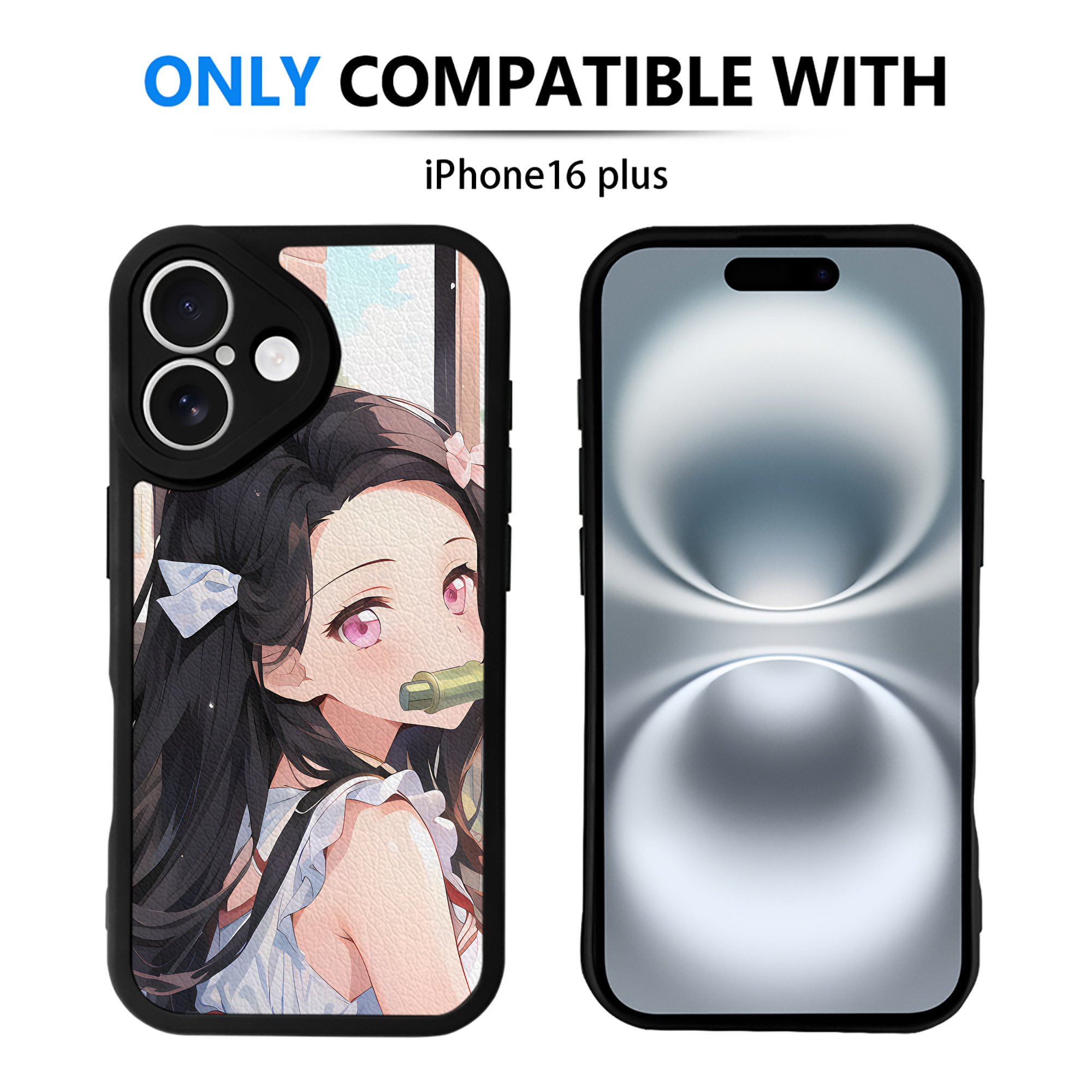 （画像用） 鬼滅の刃（きめつのやいば）竈門 禰󠄀豆子／かまど ねずこ Kamado Nezuko 【iPhone 16シリーズ対応】シリコンスマホケース（レザー調） 材質：シリコン